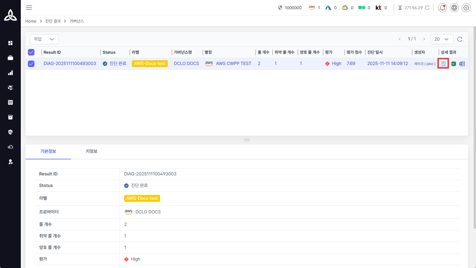 거버넌스 진단 결과 화면